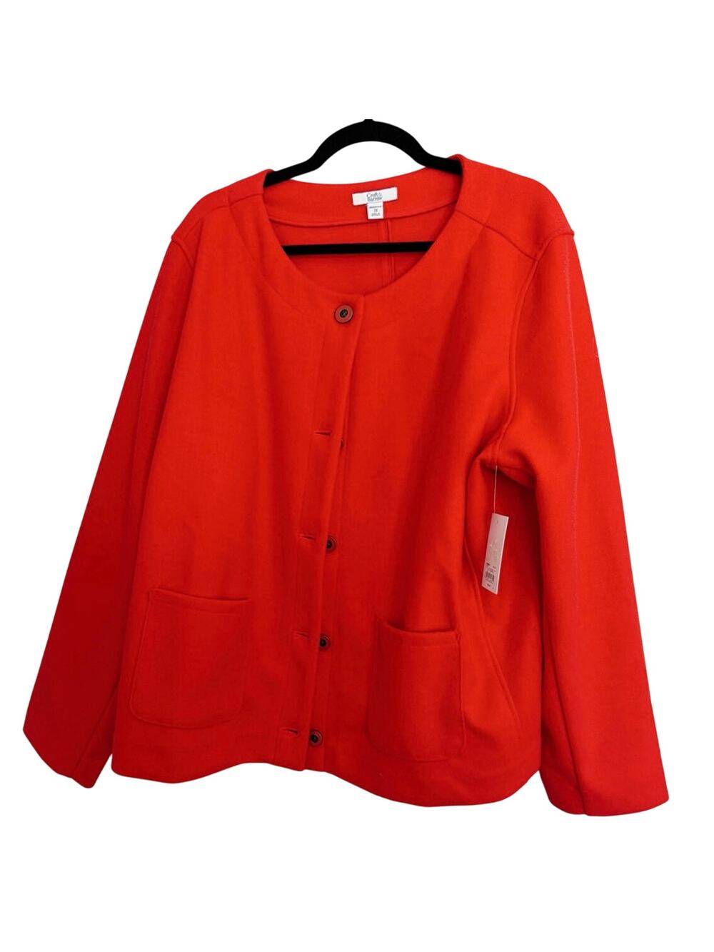 NWT, Crate & Barrel, Size 2X, Tomato Red Knit Jacket, Enamel Buttons, Bright